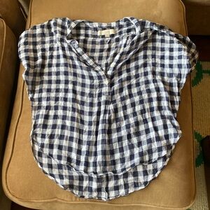 Loft linen blue and white plaid blouse